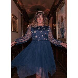 NWT JessaKae Mystic Midnights Navy Blue Star Embroidered Dress Sz 5X